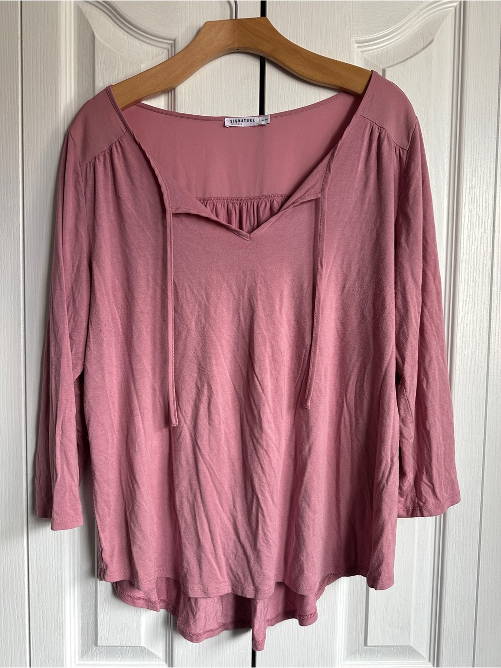 Reitmans Rose Pink 3/4 Sleeve V-Neck Tunic with Tie Neck Detail XL